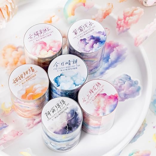 6 Rolls Cloud PET Tape Set,Pre-Cut Sky Ephemera Stickers for Scrapbook Supplies,Journaling,Junk Journal,Scrapbooking,Crafting,DIY Projects, Diaries(Cloud)