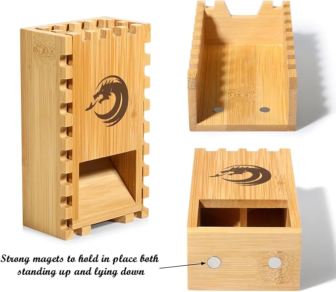 DNDND Bamboo Dice Tower, Folding Dice Tower DND Dice Rolling Tower for Dungeons and Dragons D&D Tabletop Game and RPG Games