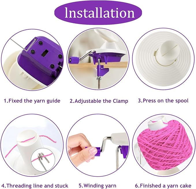 Yarn Ball Winder, Weaving Ball WinderNeedle Craft Yarn Ball Winder,The Helper for Knitting Enthusiast,Sturdy with Metal Handle and Tabletop Clamp, with 4 Size Pom Pom Makers+1PS Scissors