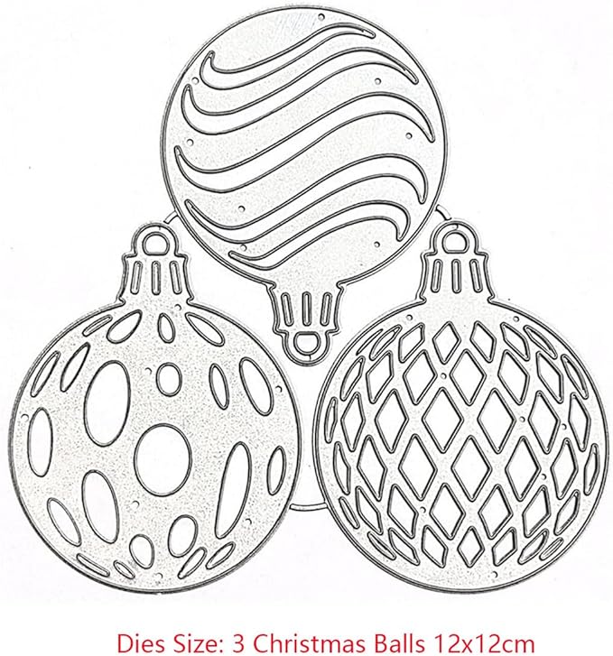 Mvchifay Cutting Dies for Card Making Metal Die-Cuts Scrapbooking Tool Hollow Frame DIY Craft Punch Template Embossing for Paper Album Decor(3 Christmas Balls-12x12cm)