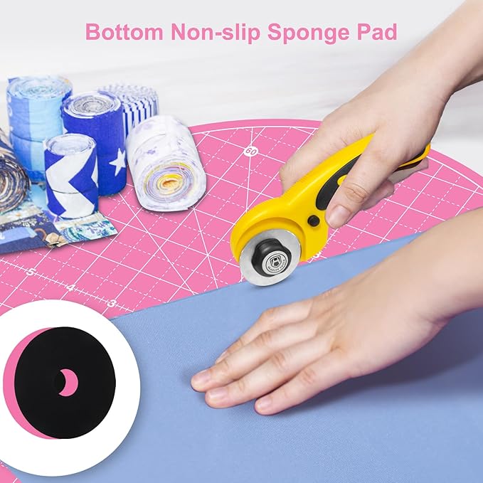 Headley Tools 13"x13" Round Rotating Cutting Mat, Self Healing Mat with 360-Degree Rotation & Anti-Slip Base, Sewing Board Cutting Mat Perfect for Fabric Quilting Leather Hobby Project, Pink