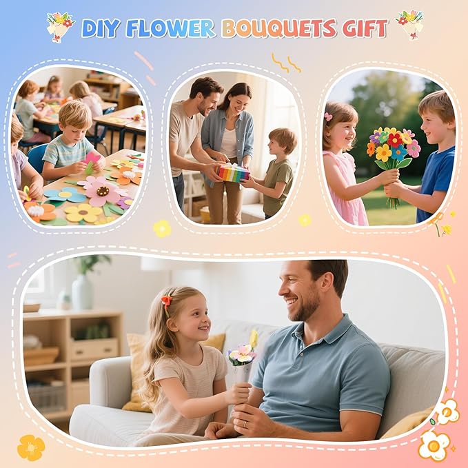kenvc DIY Flower Bouquets Toys, Fabric Flower Market Toy is for Kids Best Gifts for Girls Boys Ages 5 6 7 8 9 10 to Craft Your Own Master Piece of Color Changing Flowers Kit