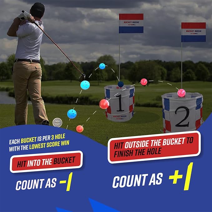 Bucket Birdie Backyard Golf Game — 6 Hole Yard Game with Adjustable Clubs, Flags, Balls, Turf Mats, and Carry Bag — Outdoor Golf Bucket for Adults and Kids