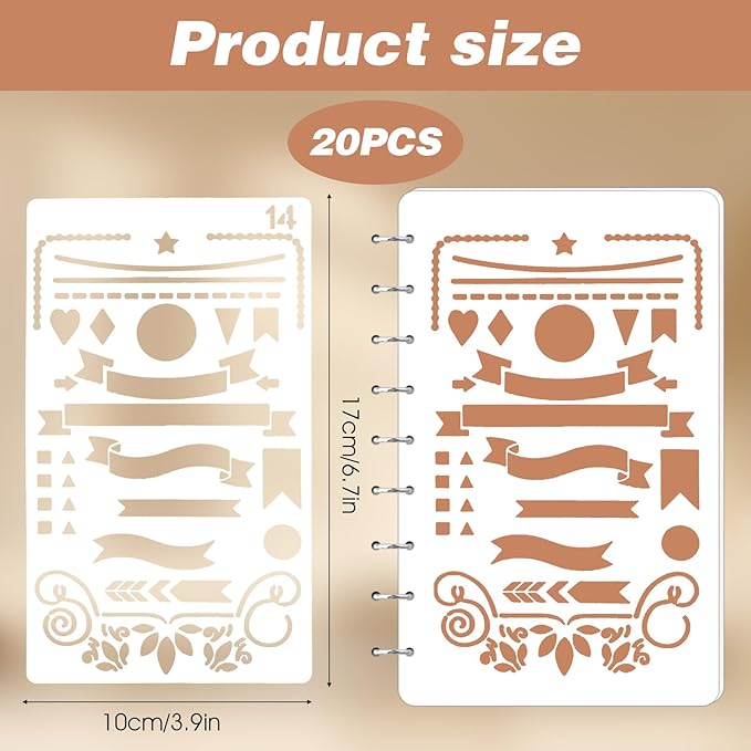 20Pcs Journal Stencils Set, Plastic Planner Journaling Stencils, DIY Drawing Templates Accessories Kit for Notebook Cards Scrapbook, Reusable Productivity Journals Supplies