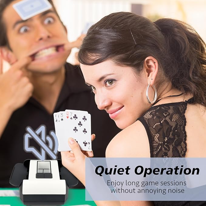 Automatic Card Shuffler,One-Press Auto & Manual Modes,Electric Shuffling for 1-2 Decks,Low Noise,Rechargeable & Portable,Ideal for Poker,UNO,Blackjack,Skip Bo,Phase 10,Crazy 8 (Black)