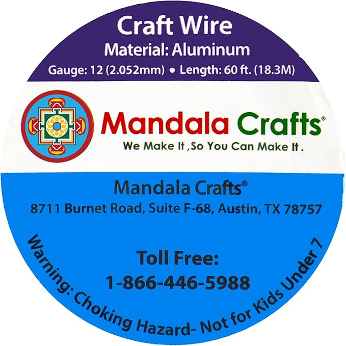 Mandala Crafts 12 Gauge Anodized Aluminum Craft Wire for Jewelry Making - 60 FT Colored Flexible True Blue Wire - Bendable for Bonsai Armature Crafting Sculpting