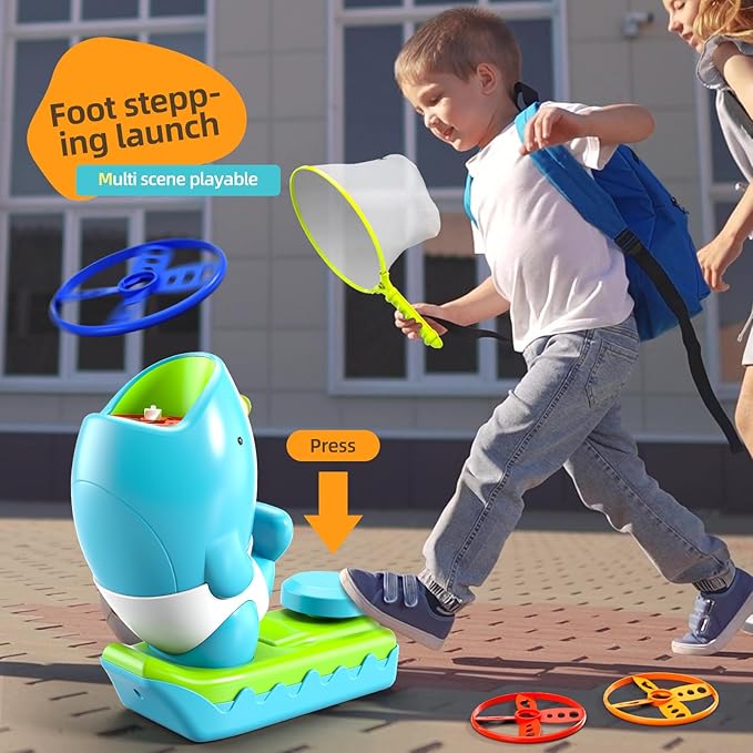 15 PCS Flying Disc Launcher Outdoor Indoor Game Toys Gifts for 3 4 5 6 7 Year Old Boys Kids, Outdoor Outside Game Toys for Boys Girls Ages 3-5 4-8, Ideal 3 4 5 6 Year Old Birthday Gifts