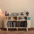Large Round Record Player Stand with Charging Station & USB Ports，Record Storage Cabinet, Mid Century Modern Turntable Stand for Bedroom Living Room (Oak)