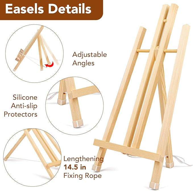3 Pack 15 Inch Wood Easels, Easel Stand for Painting Canvases, Art, and Crafts, Tripod, Painting Party Easel, Kids Student Tabletop Easels for Painting, Portable Canvas Photo Picture Sign Holder
