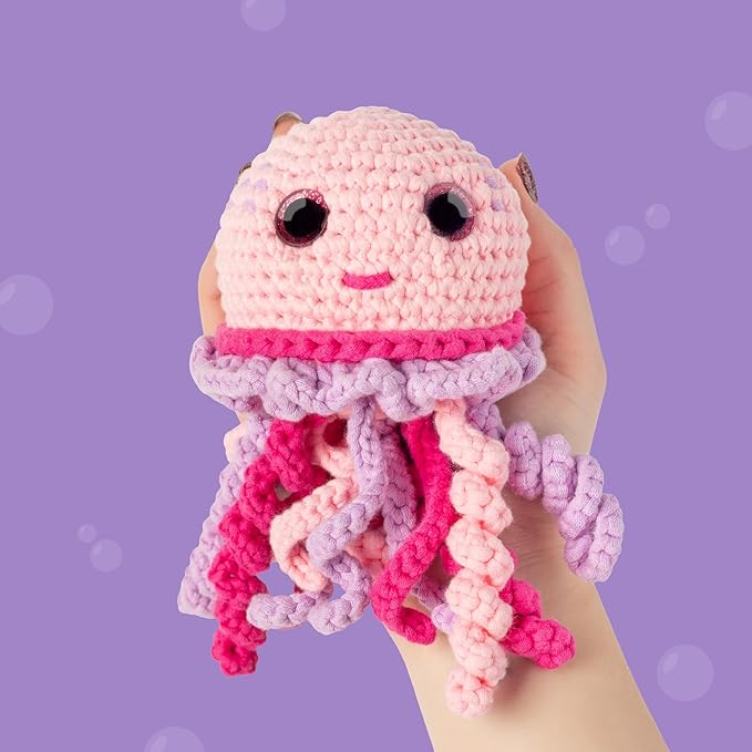 Cookie Box Crochet Kit for Beginners – Gift Set to Make Jellyfish Jenny Amigurumi Plushie – Easy DIY Crochet & Knitting Starter Kit with Video and PDF Tutorials