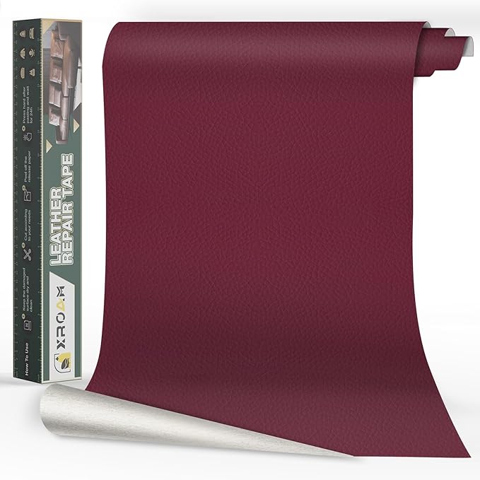 Leather Repair Tape, 16x40 inch Leather Patches for Furniture, Self Adhesive Leather Repair Patch for Sofas, Couches, Leather Covers, Seats, Chairs, Vinyl Repair Tape Wine Red