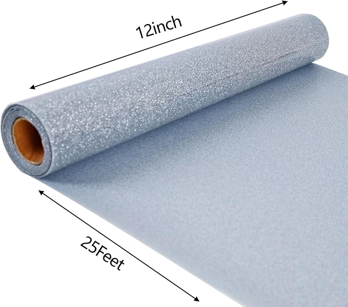 FUNKAKA Glitter Silver HTV Heat Transfer Vinyl Rolls, 12" x 25ft PU Iron on Vinyl for T-Shirt Silver Glitter HTV Vinyl for All Cutter Machines Easy to Cut & Weed for Heat Vinyl Design