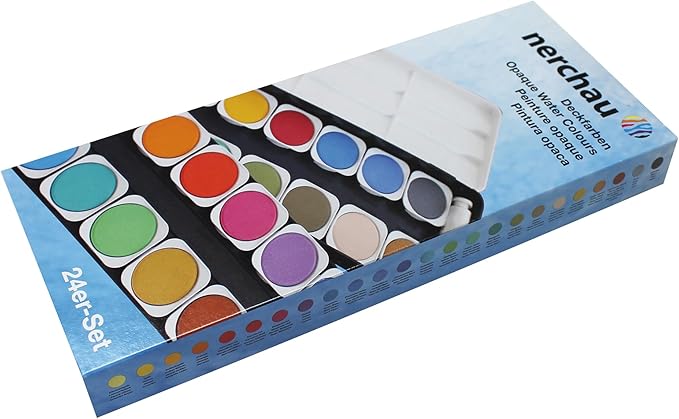 Lukas Opaque Artist Watercolor Studio Paint Set - Professional, Includes a Travel Friendly Outdoor Painting Case and Color Mixing Palette - 24 Brilliant Colors in Round Pans
