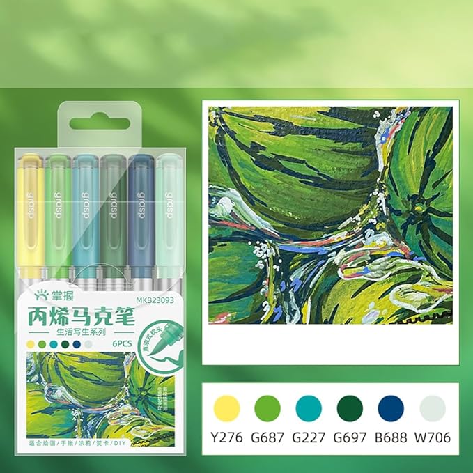 6 Color Acrylic Paint Markers, Brush Tip Acrylic Paint Pens With Visual Ink Window, Fabric Paint Markers for Clothes, Textile - High Coverage on Wood, Glass, Rock - DIY Art Supplies for Kids, Adults