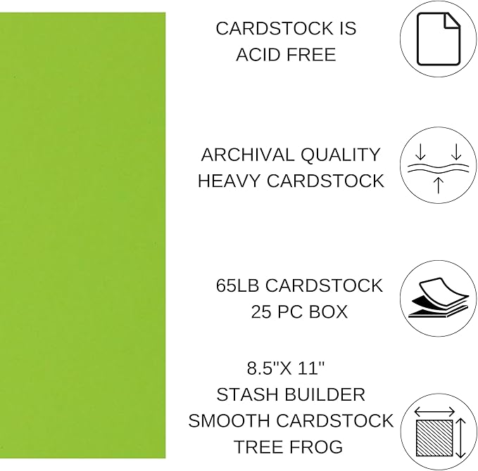 PA Paper Accents Stash Builder Cardstock 8.5" x 11" Tree Frog, 65lb Colored cardstock Paper for Card Making, Scrapbooking, Printing, Quilling and Crafts, 25 Piece Pack