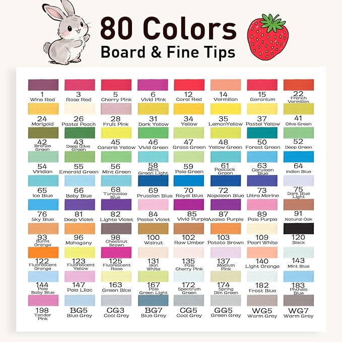 Alcohol Markers Set, 80 Colors Dual Tip Art Markers with Broad and Fine Tips for Adult Coloring Books, Drawing, Illustration, Sketching, No Bleed Ink Supplies
