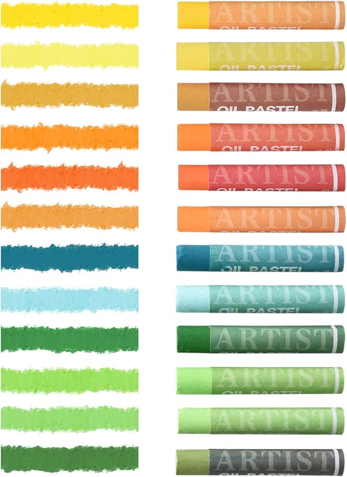 qianshan Soft Oil Pastels Set of 12 Colors,Non Toxic,Soft Texture Vibrant and Creamy Oil Crayons Pastels Art Supplies For Professional Artists Beginners Drawing.Orange&Green