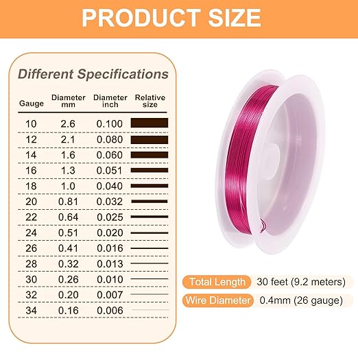 HARFINGTON 30ft Jewelry Wire, 26 Gauge (0.4mm) Brass Craft Soft Metal Tarnish Resistant Copper Beading Wire for Jewelry Making Supplies Crafting, Rose Red
