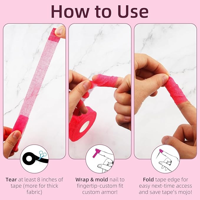 3Rolls Thimble Tape for Hand Sewing Multi-Used Sew Thimbles Nail Finger Protector - Alternative to Classic Knitting Thimbles Adjustable Cotton Tapes for Embroidery Paperwork Carving Sorting Task