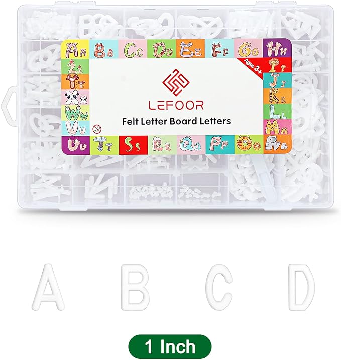Letter Board Letters Only,504 PRE-Cut Characters (1 Inch,White) with Sorting Tray,Felt Board Letters