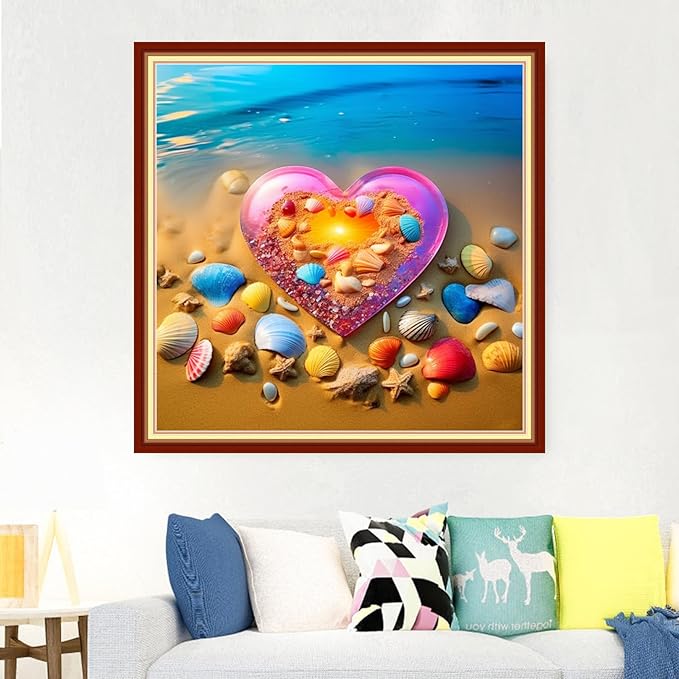 Foxdiviy Stamped Cross Stitch Kits Full Range of Embroidery Needlework Starter Kits for Beginners Adults 11CT Embroidery Patterns Art Crafts DIY Needlepoint Kits-Beach Love 18x18 inch