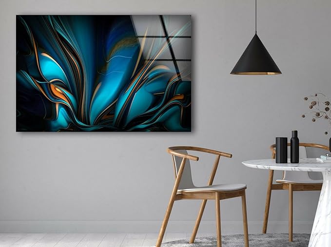 My Photostation.com 48Wx32H'' Orange & Blue Abstract Glass Wall ArtTempered Glass Printing Wall Decor Large Wall Art Wall Hangings