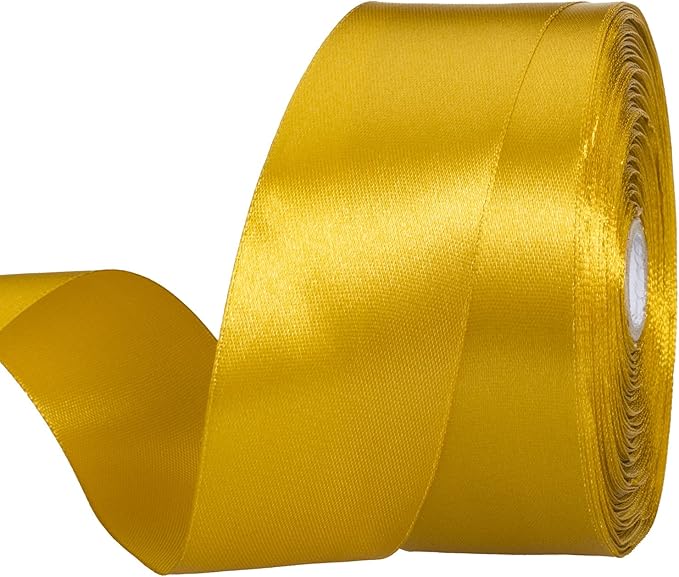 1 1/2 Inch Gold Solid Satin Ribbon, 50 Yards Craft Fabric Ribbon for Gift Wrapping Floral Bouquets Wedding Party Decoration