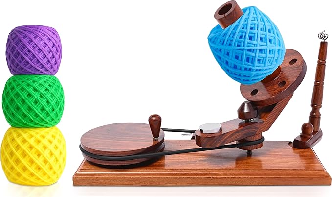 Bhartiya Handicrafts Rosewood Yarn Winder | Large Capacity 10 oz Wooden Yarn Winder for Knitting, Crocheting and Weaving | Table Top Wood Yarn Swift and Ball Winder