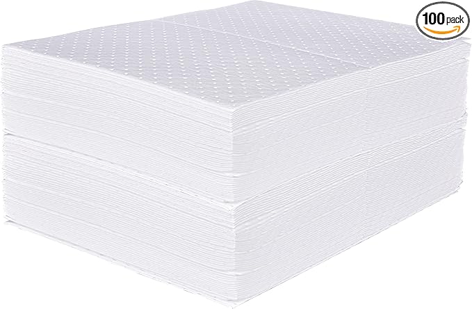 PONO 100 Pcs Oil Absorbent Pads, 15x20 in White Heavy Weight Oil-Only Absorbent Pad,Used for Oil Spill Cleaning in Garage Workshop, Reusable, Washable, Durable