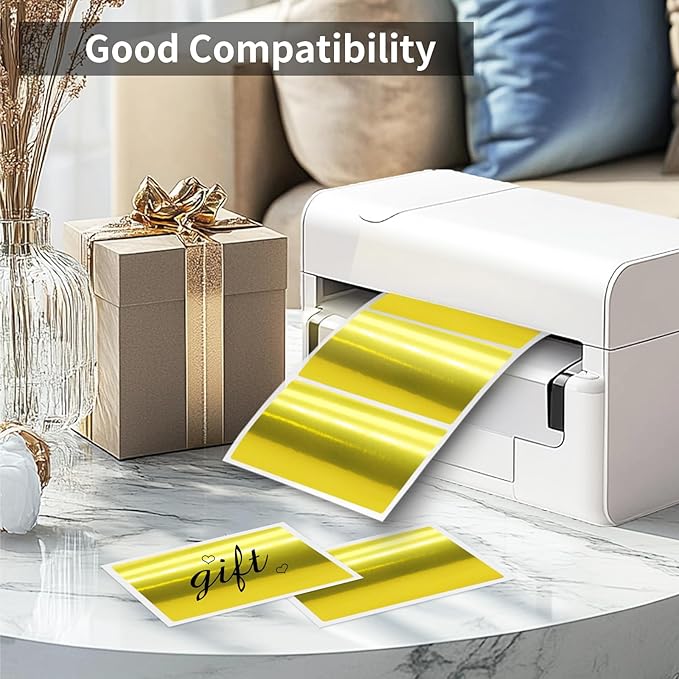 2" x 3" Gold Thermal Label Stickers,Waterproof Thermal Printer Sticker Labels for Gift Wrapping, Self-Adhesive Name Price Tag DIY Custom Logo Design (280 pcs,Gold)