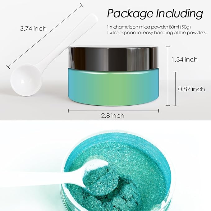 Ceya Highly Chameleon Mica Pigment, 1.8oz/ 50g Aurora Green Chrome Powder, Cosmetic Grade Pearlescent Effect Color Shift Pigment for Epoxy Resin, Makeup, Nail Polish, Soap Dye, Candle Making, Slime