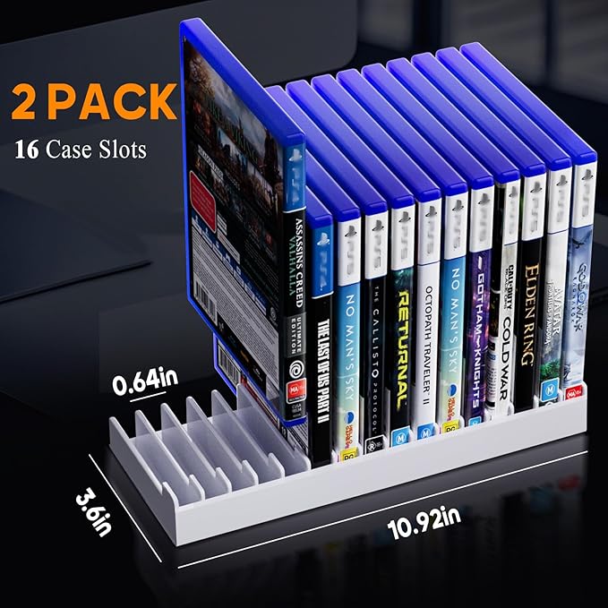 Nargos Video Game Storage Holder for for PS5/ PS4/ PS3/ PS2/ Xbox One/Xbox 360 and Xbox Series X/S/Wii/Switch/Switch 2 Game Cases, DVD and Blu-Ray Organizer for Desk (2, White)