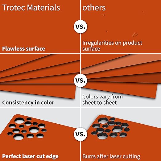 Trotec TroLase | 12"x24"x1/16", 4 Pcs | Orange/Black| 2 Ply | Modified Acrylic | Laser Engraving Double Color Plastic Sheet | Engraving Blanks for Laser, Saw, Guillotine | Made in USA