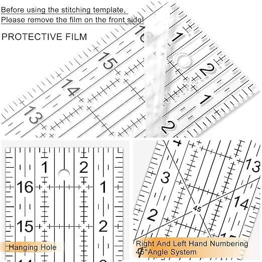 Quilting Rulers, Sewing Ruler, Acrylic Ruler for Sewing and Quilting,Cutting Ruler with Non-Slip Rings (3"x17",1.5"x17",3"x12",1.5"x10",1"x6") (Black and White)