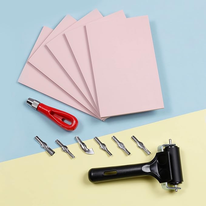 Incraftables Linocut Block Printing Kit – Includes 5 Soft 4" x 6" Rubber Blocks and Carving Tools – Complete Rubber Stamp Making Kit for Beginners, Artists & DIY Crafts