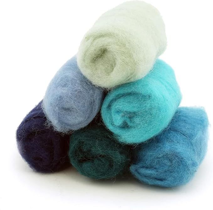 Woolbuddy Wool Roving Kit - Premium Core Wool for Needle Felting, Felting Soap & Tools – Sustainable Roving Wool for Beginners & Adults, Wet Felting Supplies (Blue)