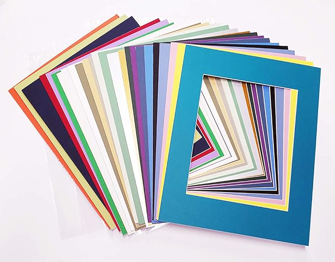 5x7 Mat for 8.5x11 Frame - Precut Mat Board Acid-Free Show Kit with Backing Board, and Clear Bags Mixed Colors 5x7 Photo Matte Made to Fit a 8.5x11 Picture Frame Matboard for Framing, Pack of 100 Mats