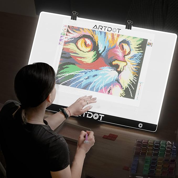ARTDOT A2 LED Light Pad for Diamond Painting USB Powered Light Board Kit, Adjustable Brightness with 12 Angles Stand and Clips