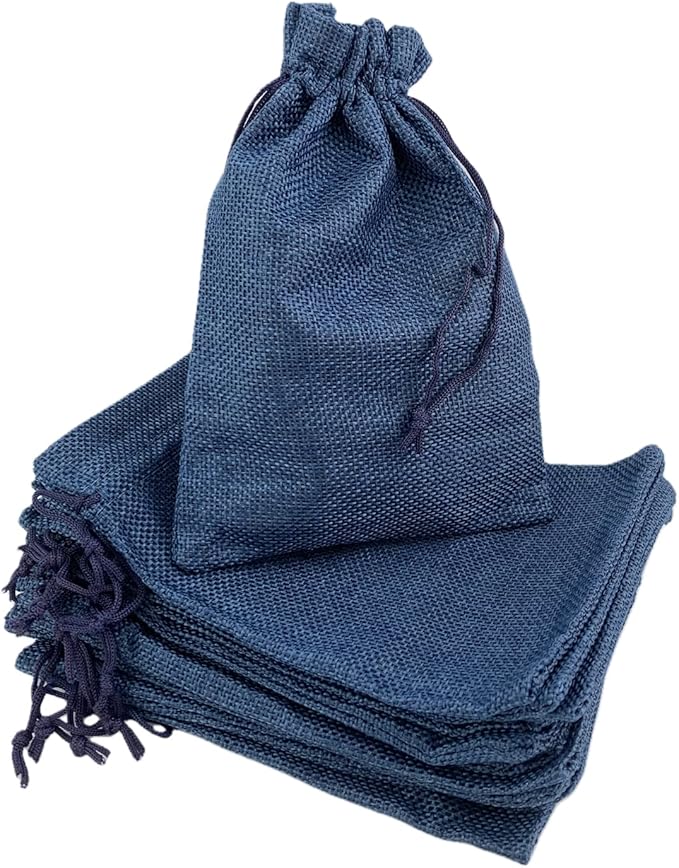 Palmhomee Pack of 25 Burlap Gift Bags with Drawstring Linen Jewelry Pouches Wedding Hessian Jute Bags for Birthday Jewelry and Treat Pouches Party Wedding Favors Gift Art and DIY Craft (5x7 Inch, Navy Blue)