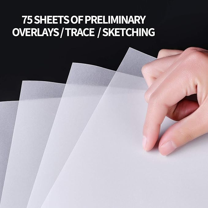 Translucent Vellum Paper, Bachmore 8.5x11 inches Tracing Pad, 75 Sheets for Pencil, Marker and Ink - Trace Images, Printable, Sketch, Preliminary Drawing, Overlays 56 LB / 90 GSM (1 Pack)