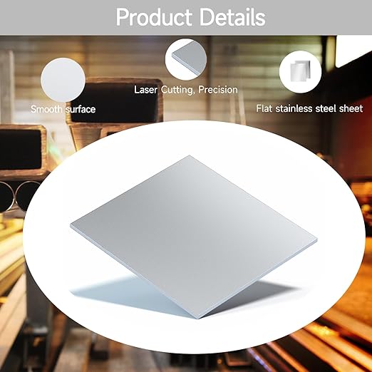 304 Stainless Steel Sheet - 4PCS 8" X 8" X 1/64" Thin Stainless Steel Plate 1/64 Inch Thickness with Protective Film Metal Sheets Shim Stock Sheets for Kitchen DIY Crafting etc. (203 x 203 x 0.39 mm)