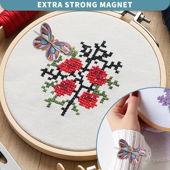 Magnetic Needle Minder Magnet Embroidery Accessories and Supplies Embroidery Needle Holder Cross Stitch Holder Needlework Supplies (Cardinal) (Butterfly)