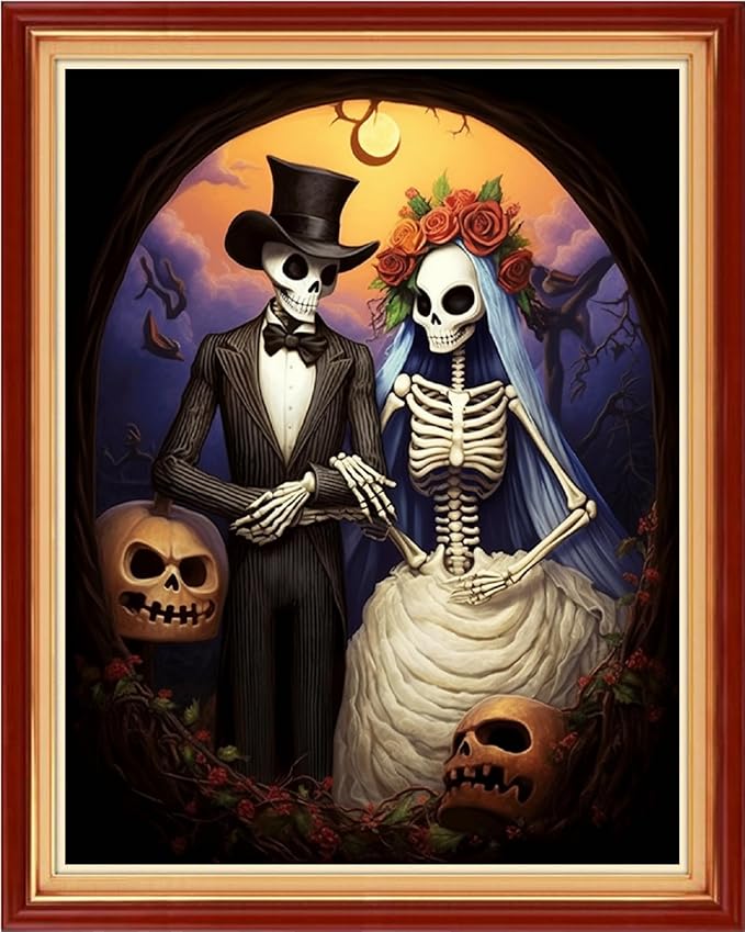 Dooxvey Cross Stitch Kit for Adult Beginners - Full Range of Stamped Kits, 11CT Patterns - Skeleton Couple, 16x20 inch