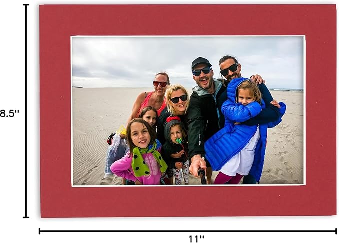 Poster Palooza 8.5x11 Mat Bevel Cut for 7x9 Photos - Acid Free Deep Red Precut Matboard With Backing Board and Crystal Clear, Self Seal Photo Mat Bag - For Pictures, Photos, Framing - 4-ply Thickness