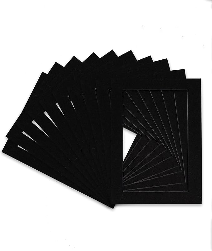 Pack of 25 Acid Free 11x14 Mats Bevel Cut for 8.5x11 Photos - Black with Black Core Precut Matboards For Pictures, Photos, Framing - 4-ply Thickness