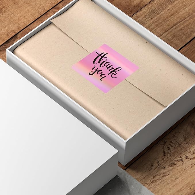 Square Thermal Labels Stickers 2" x 2", Holographic Pink Thermal Stickers Labels, Glitter Self-Adhesive Direct Thermal Label for Small Business- Perforation Line Design