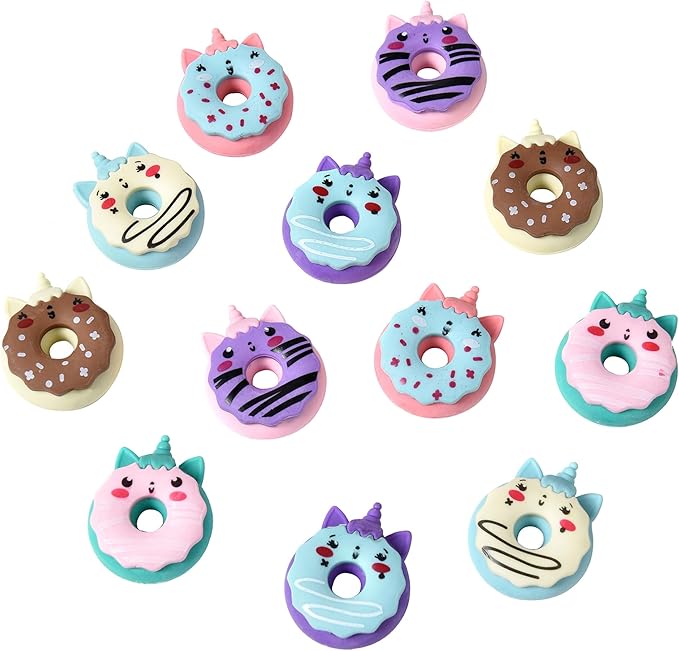 HILAZA Donut Erasers for Kids Bulk, 24 Pieces 3D Cute Fun Monster Erasers for Party Favors Classroom Prizes