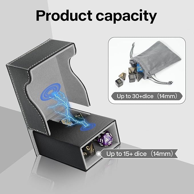 Dice Roller Tower, Premium DND Magnetic Dice Tray, Foldable PU Leather Dice Tower RPG Gifts for Dungeons and Dragons MTG Dm & Player Black/Grey