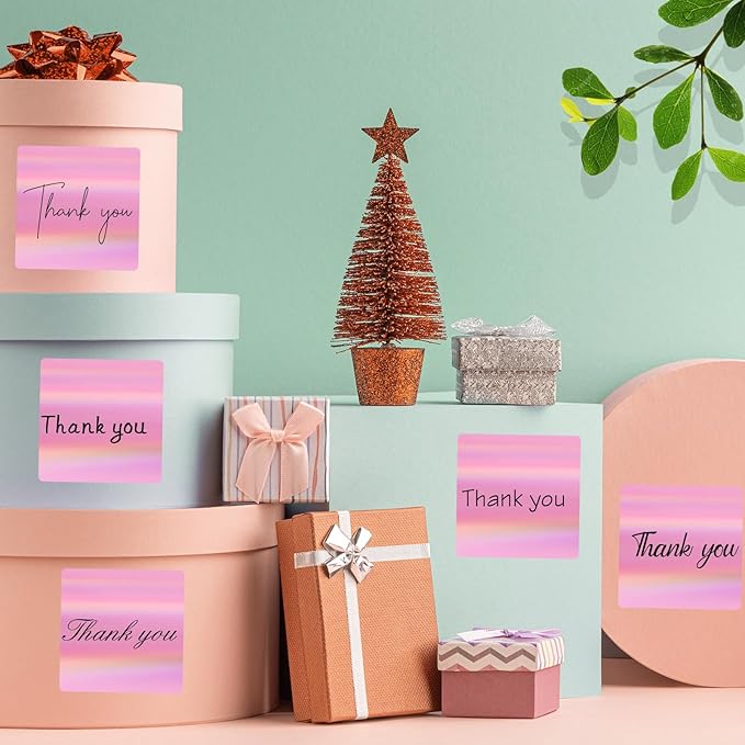 Holographic Square Thermal Labels Stickers 3" x 3", Direct Square Thermal Stickers Labels, Glitter Self-Adhesive Thermals Label for Small Business- Holographic Pink