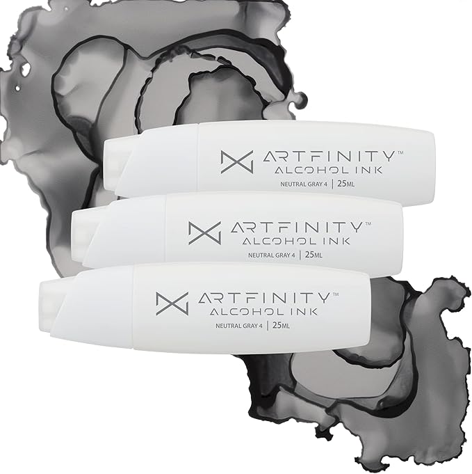 Alcohol Inks 3 Pack - Vibrant, Professional, Dye-Based Alcohol Inks for Artfinity Alcohol Markers, Artists, Drawing, & More! - Neutral Grey 4 NG4